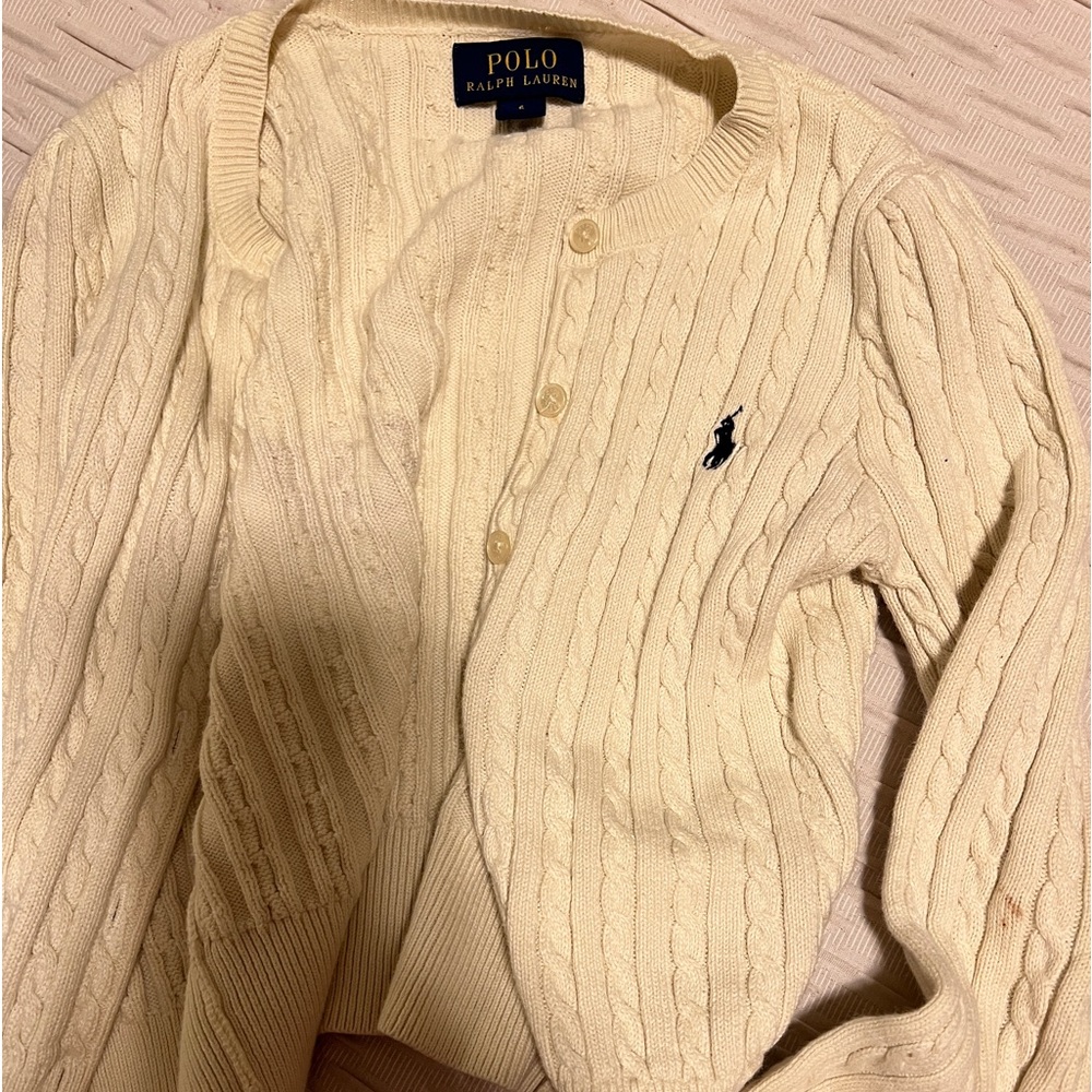 Girls POLO Ralph Lauren cream button up sweater , size 6